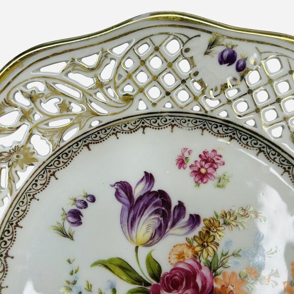 Schumann Dresden Bouquet Pierced Wall Plate 8" Germany Vintage Fine Porcelain - Picture 4 of 9